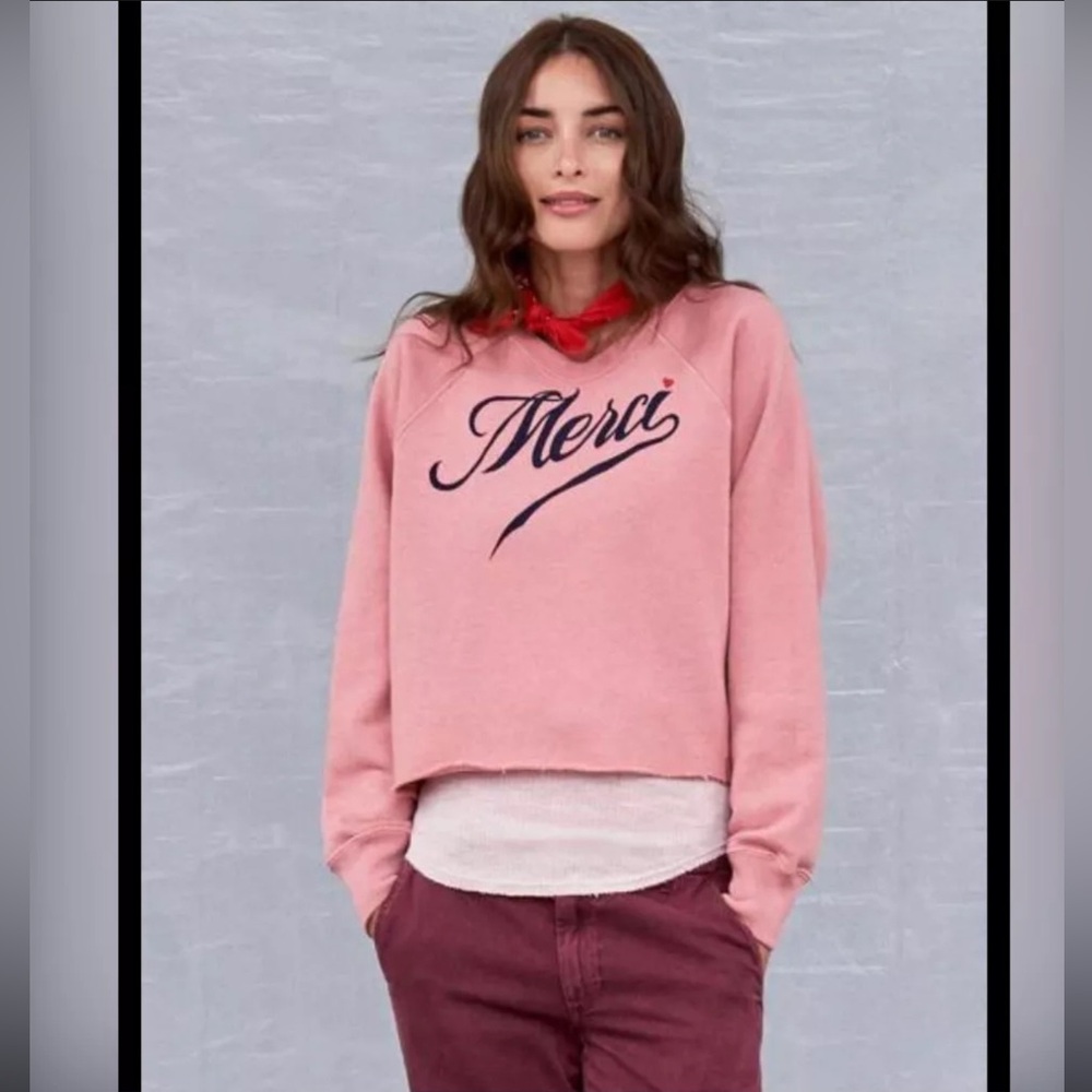 ANTHROPOLOGIE SUNDRY MERCI CREWNECK CROPPED RAGLAN SWEATSHIRT EUC (2/M)